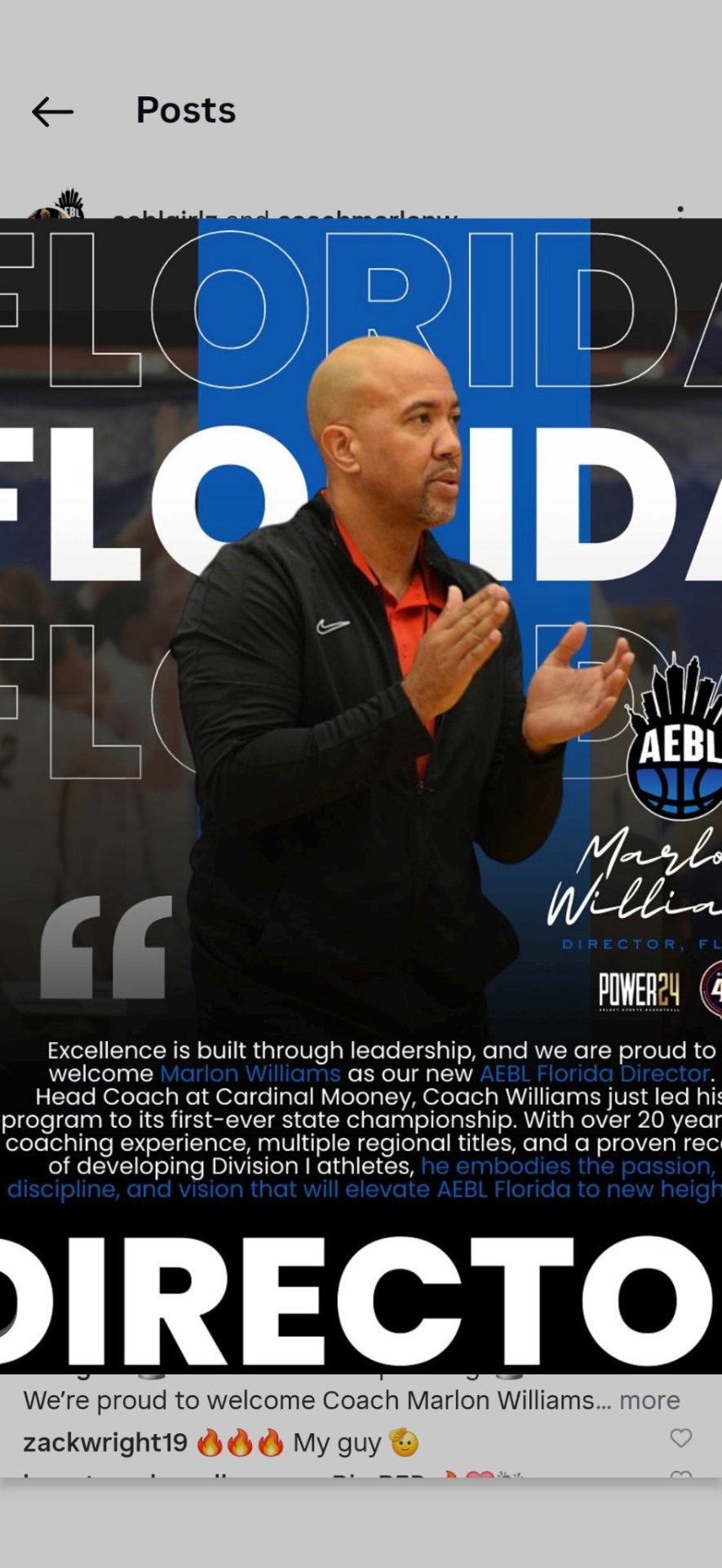 Coach Marlon Williams — AEBL Florida Director